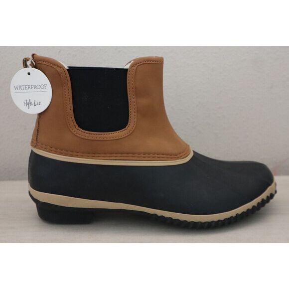 Style & Co. Womens 10M Chestnut Brown Harlii PU Leather Pull-On Ankle Duck Boots - Picture 4 of 13